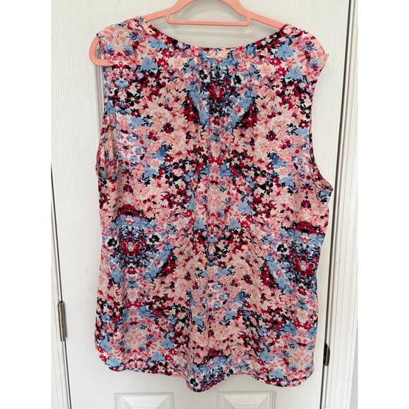 Fleur Bleue Pink Sleeveless V-Neck Floral Blouse Shirt 2X Business Office - Picture 4 of 7